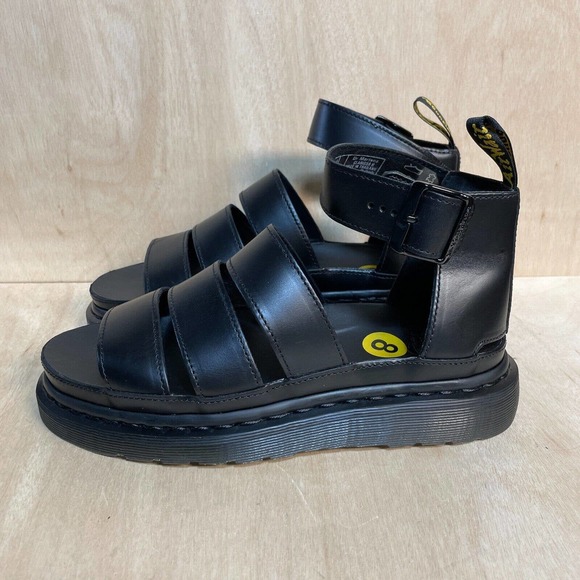 Dr. Martens Shoes - Dr Martens Sandals Womens Clarissa II Black Leather Punk Strappy Ankle Strap